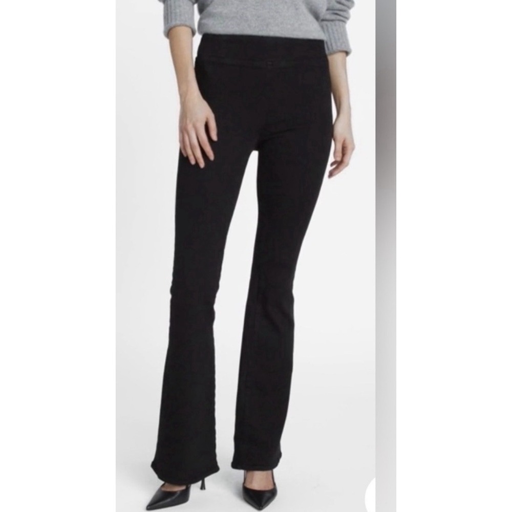 Frame Women's Jet Set Flare Pull-On Black Pants Size 2 Sheen Noir